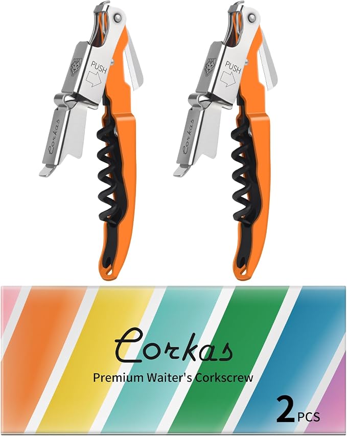CORKAS Wine Key - 2Pack Handcrafted Professional Waiters Corkscrew, Compact Heavy Duty Wine Opener with Double Hinged, Foil Cutter and Bottle Opener, Birthday Gifts for Severs, Sommelier, Bartenders