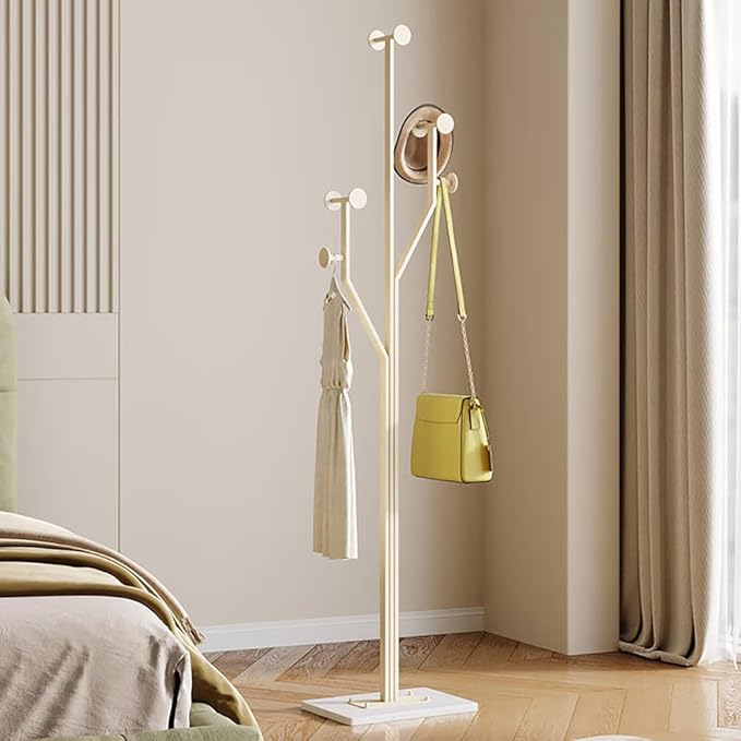 JIAYUEJU Heavy Duty Coat Rack Tree-shaped Metal Freestanding Coat Tree with Sturdy Marble Base Corner Coat Rack for Bedroom Entryway Hallway 14.96 x 10.24 x 68.9 Inches (White)