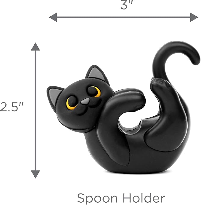 Black Cat Spoon Rest for Stove Top – Silicone Pot Clip Utensil Holder & Lid Lifter – Funny Kitchen Gadget, Unique Witchy Cat Gifts for Women & Halloween – 3" x 2.5"