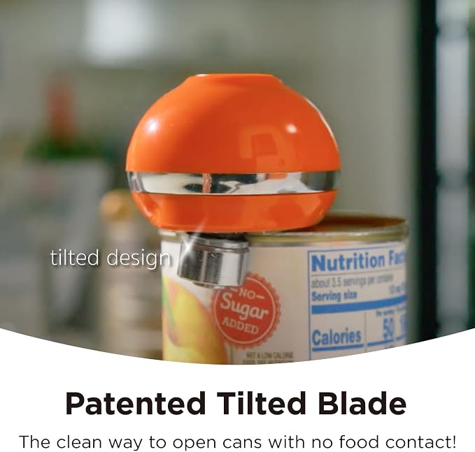 Kitchen Mama Mini Electric Can Opener Smooth Edge: Opens Can with One Press - Ultra-Compact, Hands-Free, Safe, Cordless, Seniors with Arthritis, Automatic, Battery Operated Appliances (Orange)