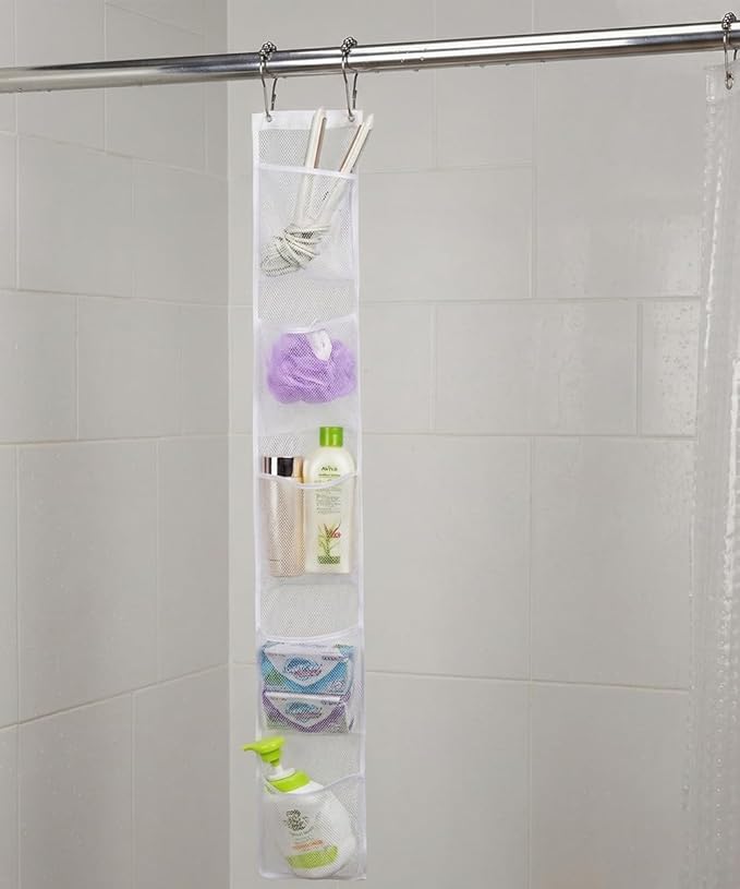ALYER Hanging Storage Shower Caddy Organizer,Mesh Pockets for Bathroom,Closet,Pantry (White)