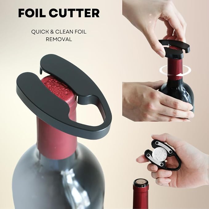 Rechargeable Electric Automatic Wine Bottle Opener Electric Aerator Foil Cutter Vacuum Stopper Pourer 7in1 Wine Accessories Set w Storage Stand Sleek Design Wine Lover Gift Home Kitchen Bar Must-Have