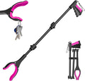 36" Grabber Reacher Tool, Foldable Reacher Grabber Pickup Tool with 360° Rotating Jaw & Two Magnets, Extra Long Trash Picker Upper Grabber, Lightweight Grabbers for Seniors, Pink