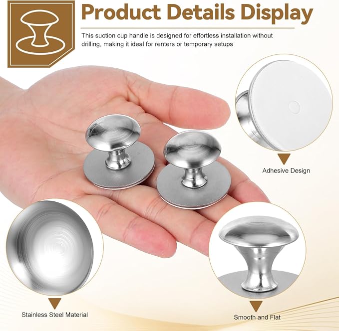 POPETPOP 2-Pack Stainless Steel Suction Handles, Drill-Free Installation, Rust-Proof Grip for Glass Shower Doors, Cabinets, Refrigerators