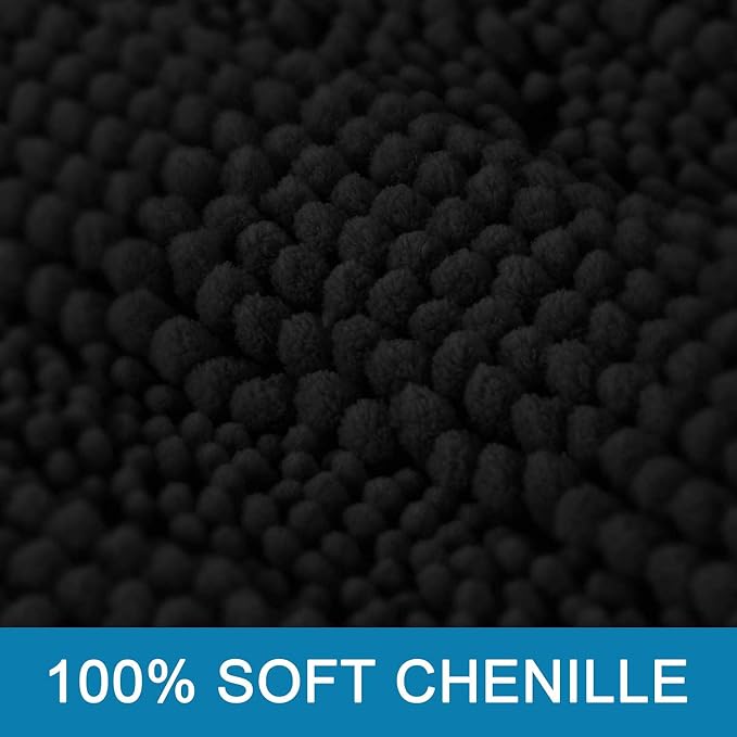 H.VERSAILTEX Bathroom Rugs Bath Rugs Non Slip Bath Mats Extra Thick Chenille Striped Rug 17" x 24" Absorbent Soft Shaggy Washable Dry Fast Bath Mats for Bathroom Floor - Black