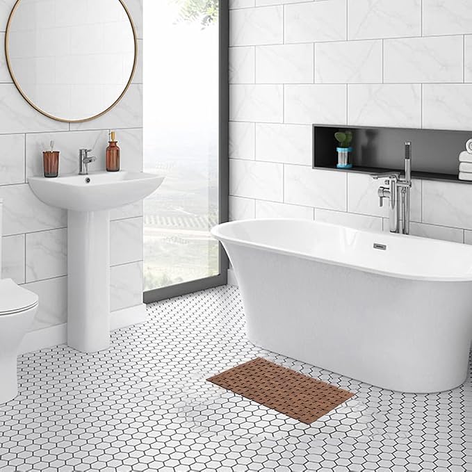 Bamboo Bath Mat Bathroom Rugs Floor Wood Shower Bathtub Waterproof Non Slip Walnut Accessories 16x24 Inch Easy to Clean, 2 pcs