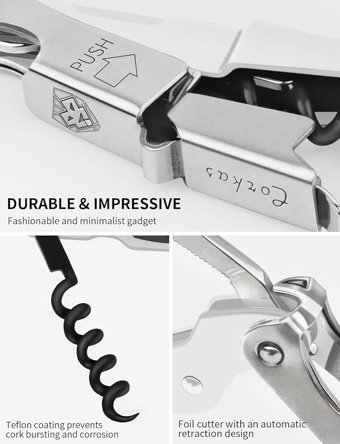 CORKAS Wine Key - 2Pack Handcrafted Professional Waiters Corkscrew, Compact Heavy Duty Wine Opener with Double Hinged, Foil Cutter and Bottle Opener, Birthday Gifts for Severs, Sommelier, Bartenders