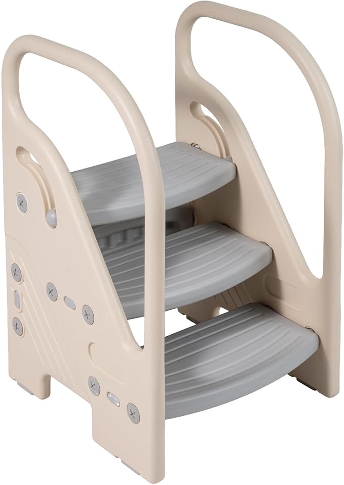 Costzon Toddler Step Stool for Bathroom Sink, Adjustable 3-Step Helper Stool for Kids with Non-Slip Pads, Plastic Ladder for Bedroom Kitchen Counter Potty Training (Grey, 17.5" L x 17" W x 27.5" H)