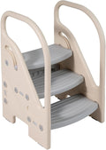 Costzon Toddler Step Stool for Bathroom Sink, Adjustable 3-Step Helper Stool for Kids with Non-Slip Pads, Plastic Ladder for Bedroom Kitchen Counter Potty Training (Grey, 17.5" L x 17" W x 27.5" H)