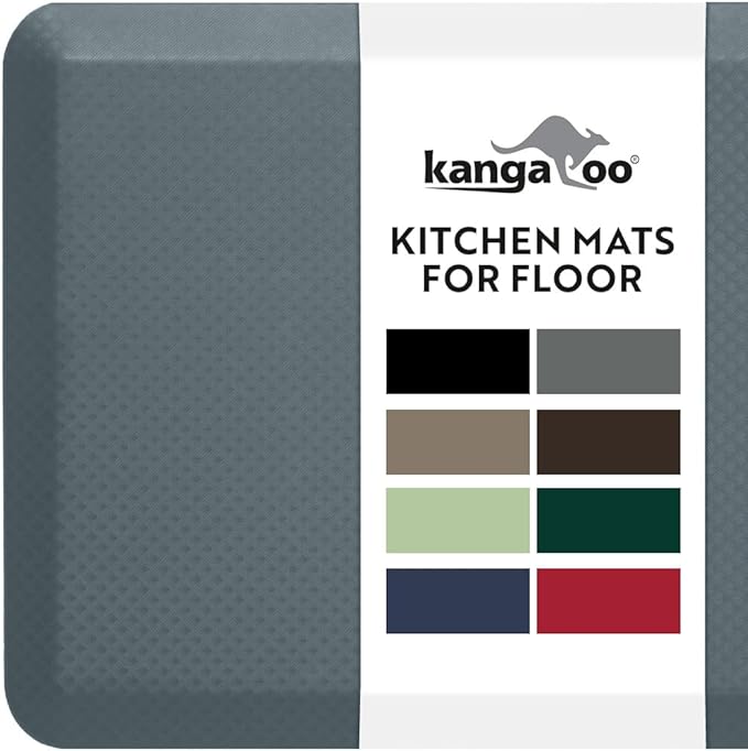KANGAROO Anti Fatigue Mats for Kitchen Floor, 58x20, Reduce Foot, Knee Pressure, 3/4 Inch Thick Cushioned Ergonomic Mat, Waterproof Comfort Rug for Under Sinks, Standing Desk, Store Floors, Charcoal