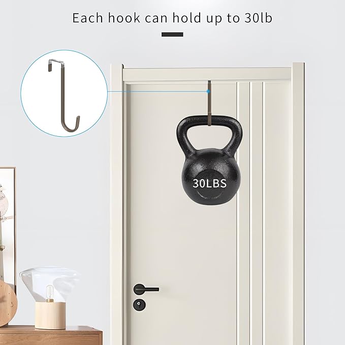 FYY Over the Door Hooks, 4 Pack Upgraded Long Door Hangers Hooks with Rubber Prevent Scratches Heavy Duty Organizer Hooks for Hanging Clothes, Towels, Hats, Coats, Bags Brown
