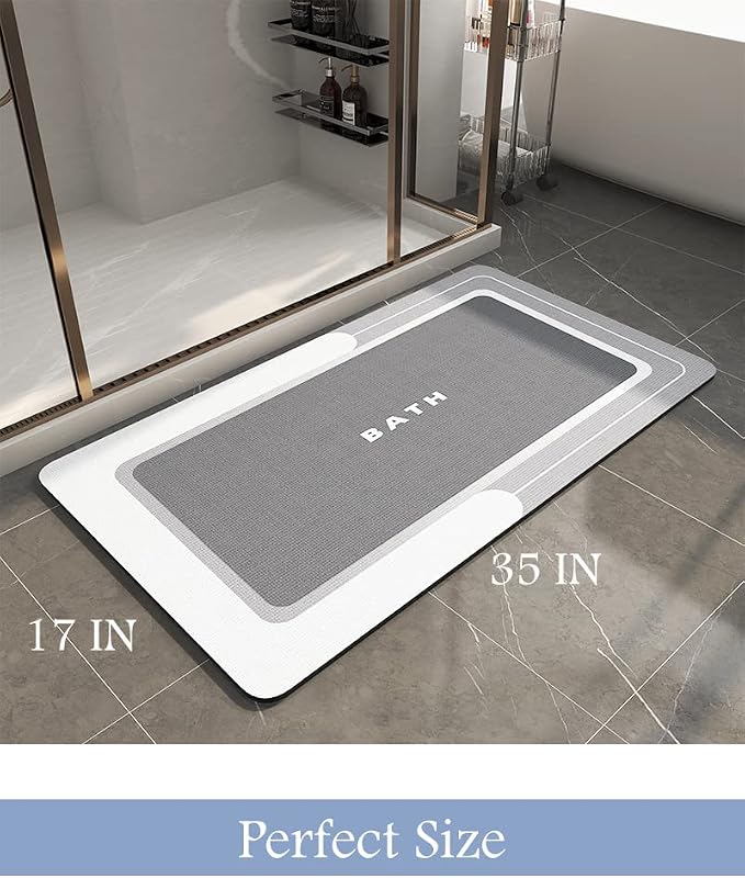 MontVoo-Bath Mat-Bath Mat Rug Non Slip Super Absorbent Stain Resistant Quick Dry Thin Bathroom Rug-Bath Mats for Bathroom Floor Bathtub Vanity-Bathmat Bath Rug Easy Care 17"x35" Grey