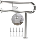Toilet Grab Bar with Leg 31.5x28 Inch, ZUEXT Chrome Knurled Toilet Support Bar with Toilet Paper Holder,Stainless Steel Wall & Floor Mounted Bathroom Support Rail for Seniors Elderly Disabled Pregnant