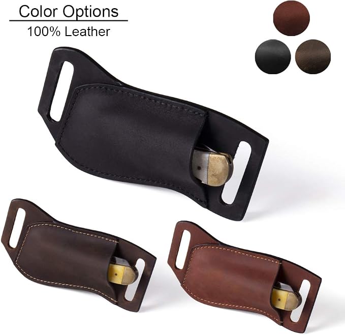 Gentlestache Leather Pocket Knife Sheath for Belt, Folding Knife Holster, EDC Belt Sheath, Compact Draw Black
