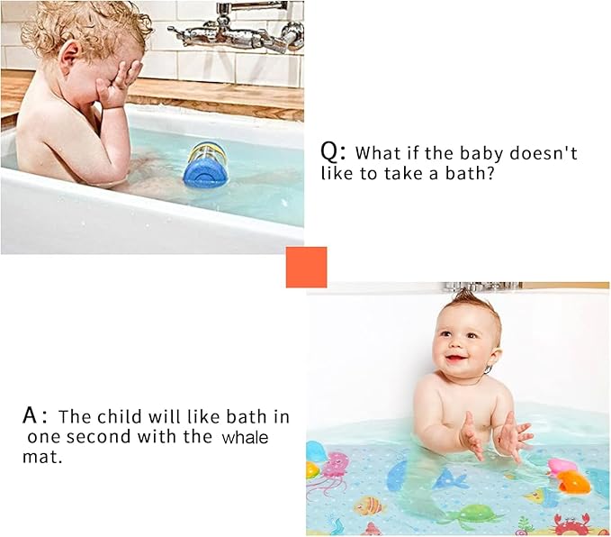 Secopad Bath Mat for Tub Non Slip, Machine Washable Anti-Slip Cartoon Baby Bathtub Shower Mat with Drain Holes and Suction Cups for Toddler & Kids, 40 Inch x 16 Inch-Rectangular, Little Whale
