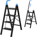 4 Step Ladder,Extendable Single-Handrail Lightweight Aluminum Step Ladder 4 Step Folding,600lbs Max Load Capacity for Household,Kitchen,Office (Blue)