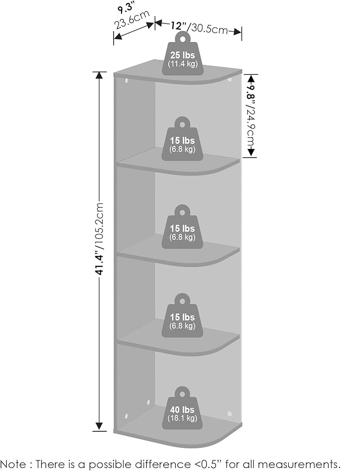 Furinno Reed Corner Shelf, 4-Tier Corner Bookshelf, Book Shelf, Corner Shelves, Storage Rack, for Organization and Storage, Home Office, Living Room, Blackwood