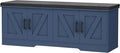 HOMSHO 2-Tier Storage Bench, 47.2" Wide Shoe Bench with Padded Seat Cushion, Entryway Bench with 4 Barn Doors and Adjustable Shelf, Blue