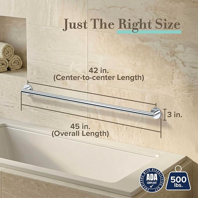 Gatco 968 Glam 42" Grab Bar, Chrome/ADA Compliant Stainless Steel Safety Grab Bar for Bathroom