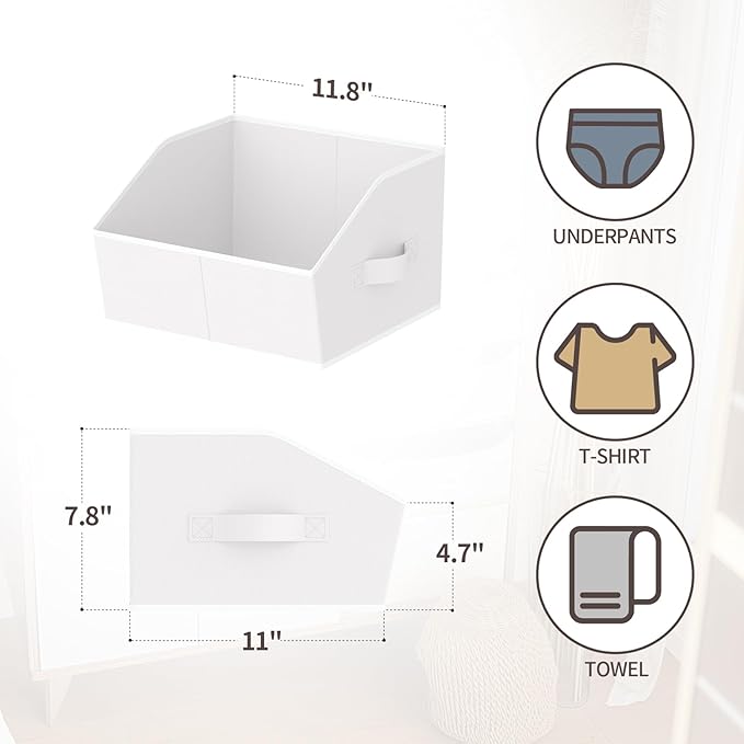 Homsorout Storage Bins for Shelves - Small Trapezoid Closet Shelf Organizer, Fabric Organization Bins with Handles, Storage Baskets for Clothes, Towel, Purse, 6 Pack, White