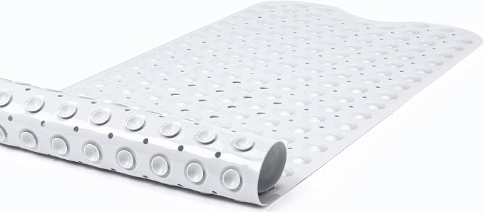Extra-Long Non-Slip Bathtub & Shower Mat 39”x16” (Smooth/Non-Textured Tubs Only) Safe, Clean, Machine-Washable, Superior Grip&Drainage, Vinyl, Opaque White