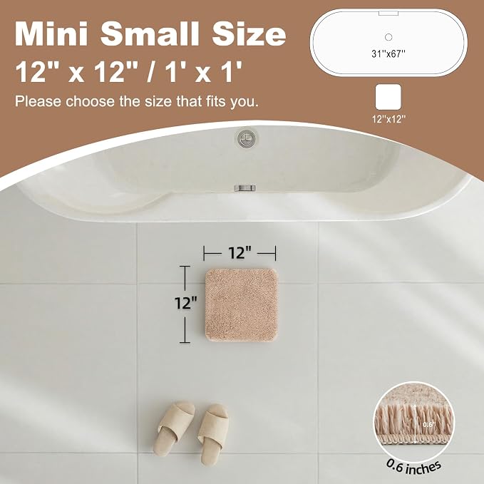 TYUU Small Bath Mat, Ultra Soft Bathroom Rugs Non Slip Washable, Super Absorbent Quick Dry Bath Rug with Rubber Backing for Bathroom Floor, Shower, or Sink, Beige 12" x 12"