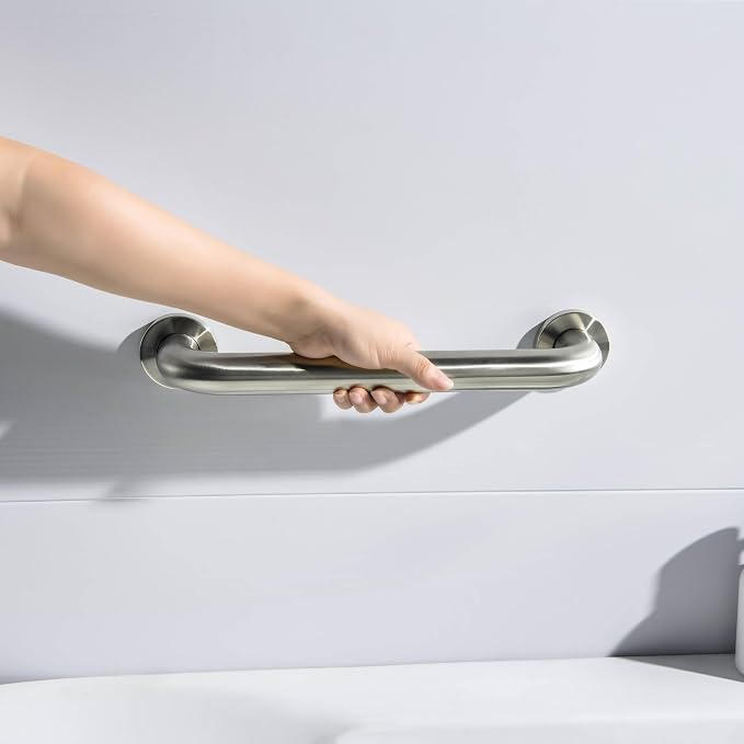 KIBI 12 Inch Stainless Steel Bathroom Safety Grab Bar | Curved Shaped Grab Bar for Bathtubs and Showers, Bathroom Grab Bars for Seniors, Wall Mounted Anti-Slip Support - Brushed Nickel (KGB1012)