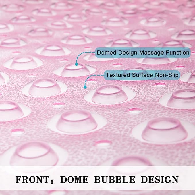 Bathtub and Shower Mats, Extra Long Non-Slip Bath Tub Mat 39 x 16 Inch, Machine Washable Bathmat with Suction Cups & Drain Holes for Bathroom Floor, Clear Pink
