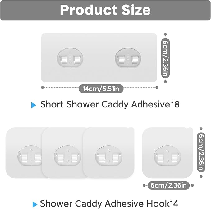 12 Pack Adhesive Replacement, Strong Adhesive Hooks, Waterproof Adhesive Strips, No Drilling, for Bathroom Storage Shelves and Kitchen Racks