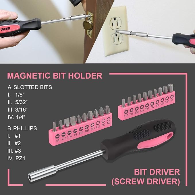 DNA MOTORING 39-Piece Portable Car Emergency Tool Kit, Home Repair Tool Kit, With Storage Box, Suitable For Home Diy, Car Repair, and Roadside Emergencies, Pink,TOOLS-00009