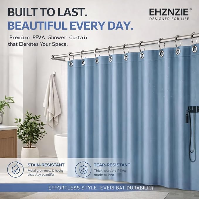 EHZNZIE Stone Blue Shower Curtain Liner 72x72, PEVA Waterproof Bath Curtain, No Chemical Smell, 3 Weighted Magnets, Durable with Rustproof Metal Grommets