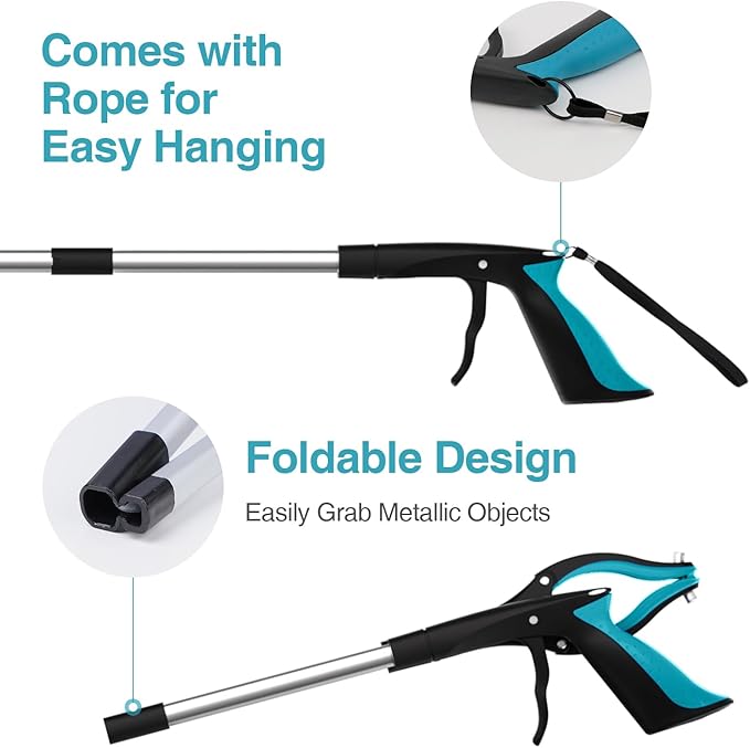 Grabber Reacher Tool 2-Pack, 32" Folding Reacher Grabber Pickup Tool with Magnets, Lightweight Grabbers for Seniors, Trash Grabber Tool with 90°Rotating Head