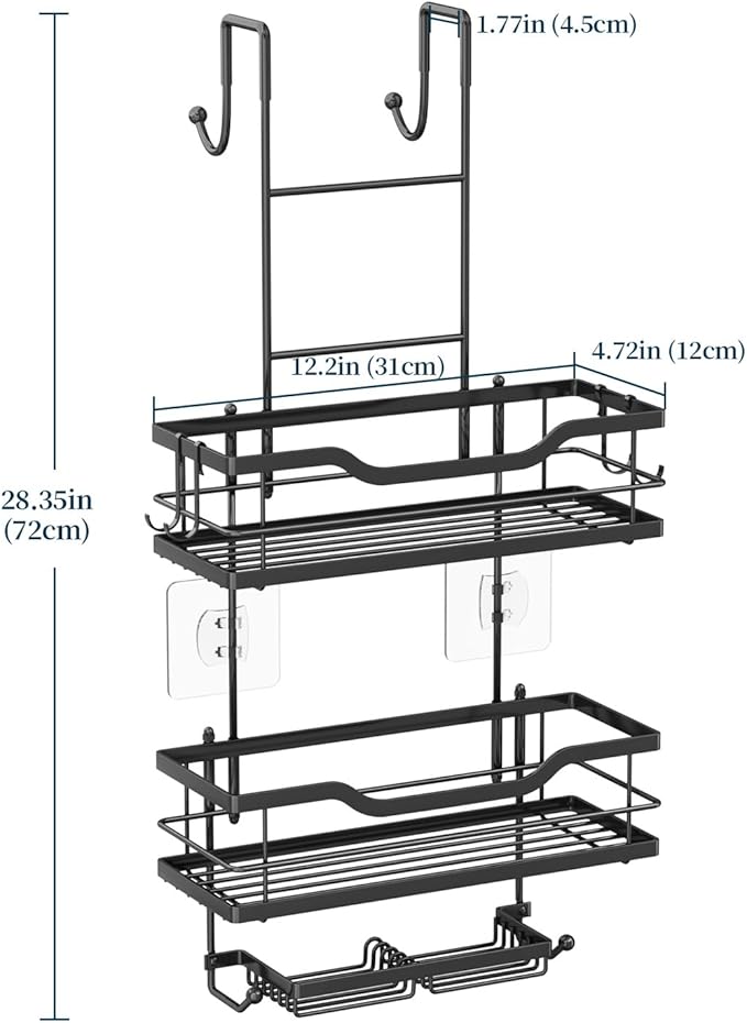 Consumest Over The Door Shower Caddy - 3 Tier Shower Shelves Hanging with Soap Holders, Large Capacity Shower Organizer with 6 Hooks, Bathroom Rack and Storage, Black