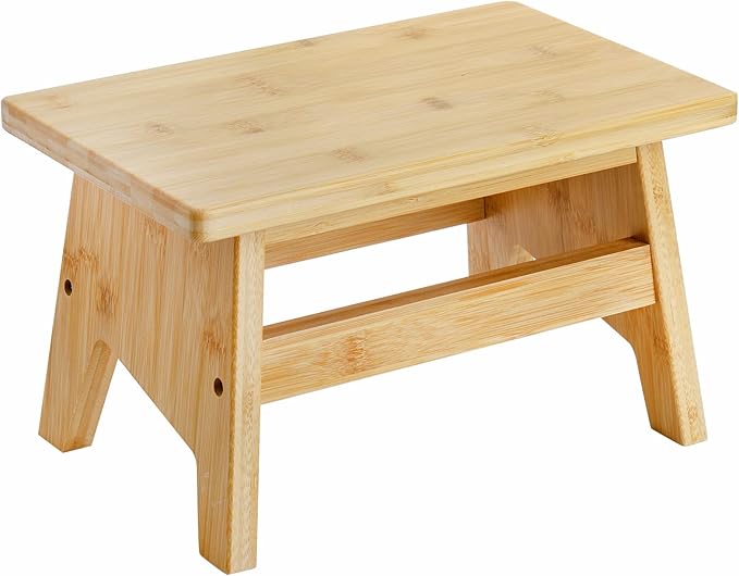 Lyellfe Bamboo Step Stool, Support up to 300lbs | Non-slip Potty Training Stool, Portable Sturdy Bedside Stool for High Beds, Easy Assembly