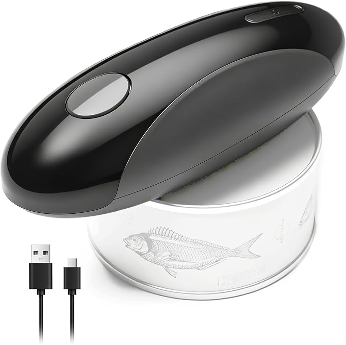 Rechargeable Electric Can Opener for Seniors with Arthritis, Handsfree Automatic Can Opener Electric with Smooth Edge, Magnet Lid Lifter, Fits Almost Can Sizes, Can Opener for Kitchen (Black & Grey)