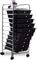 10-Drawer Rolling Storage Cart, Trolley w/Lockable 360° Wheels, 10 Removable PP Drawers, Sturdy Metal Frame, Rolling Utility Cart Perfect for Home, Office, Classroom (Black)