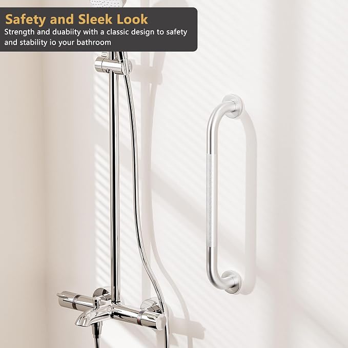 2 Pack Grab Bars for Bathtubs and Showers, NEWRAIN 16 Inch Stainless Steel Wall Bathroom Shower Handle, Anti Slip Brushed Nickel Safety Bars Toilet Handicap Elderly Senior Assist Bath Saft Hand Rail