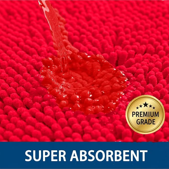 Bathroom Rugs Sets 2 Piece,Super Absorbent Chenille Bath Mats and U-Shaped Toilet Rug,Strong PVC Non Slip Backing,Microfiber Washable Dry Quickly Bath Mats for Bathroom(20"x32"+20"x20"U, Red)