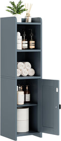 Lomojo Small Bathroom Storage Cabinet Corner, Freestanding Narrow Bathroom Toilet Paper Organizers for Small Spaces Floor Cabinet with Adjustable Shelves (Gray)