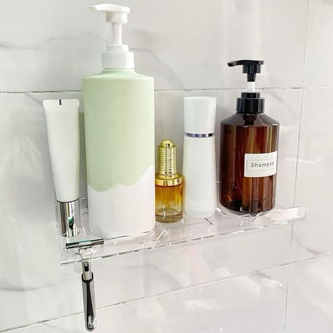 Acrylic Corner Shelves, Adhesive Shelf, Shower Caddy Organizer for Home Decor,Clear Shower Shelf,No Drilling Wall Mounted Bathroom Shelves (Clear 12 inch 2 set)