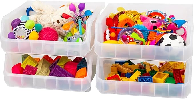 ReadySpace Extra Large Plastic Storage Bins, Stackable Organizer Containers for Closet Pantry Shelf Garage and Office Organization, Clear, 4 Pack