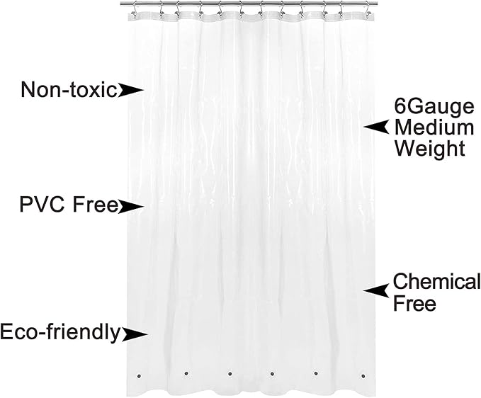 Barossa Design Extra Long Shower Curtain or Liner 72x80-6 Magnets on Bottom, PEVA, Waterproof, PVC Free, Metal Grommets - 72 x 80 Inches, Clear