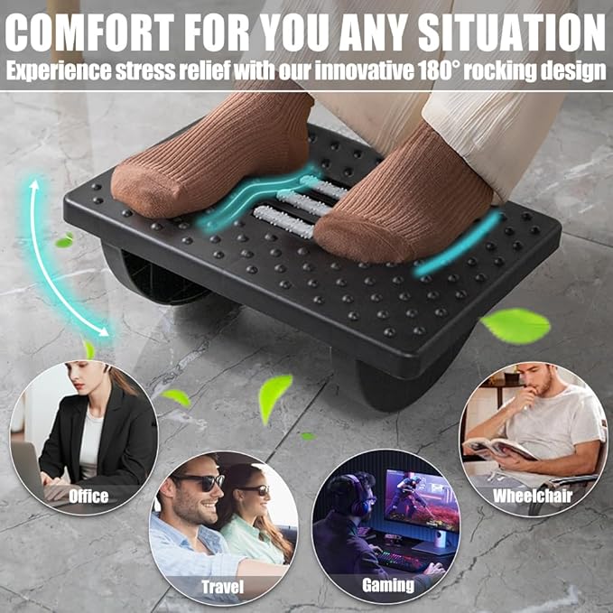 CasaZenith Foot Rest for Under Desk at Work - Ergonomic Foot Stools for Under Office Desk - Rocking Footrest with Roller Massager - Leg Rest for Chair, Computer Gaming -13" L x 9.6" W x 5" H