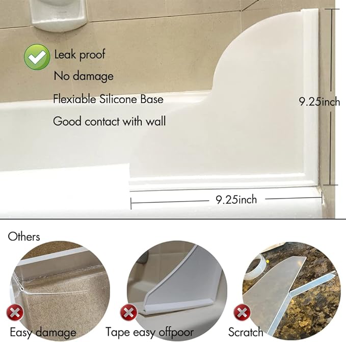 Spidfee Shower Splash Guard Kit, Large Splash Guards for Bathtub Waterproof Self-Adhesive Shower Corner Guards to Keep Water in Shower or Bath, Pack of 2 (9.25 x 9.25 inches)