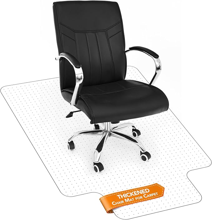 Chair Mat for Carpet- Low Pile (1/4" Thick) Carpet Protector for Office Gaming Computer Desk Chair. Heavy Duty Desk Chair Mat for Carpeted Floors, Semi Transparent (with Lip (Thickened)