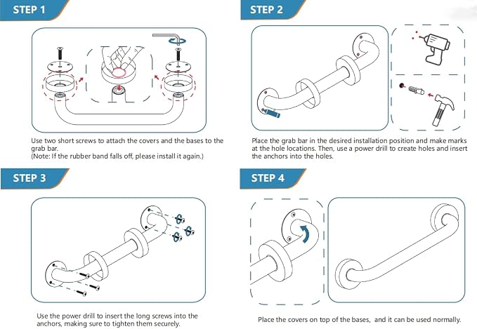 AmazerBath Shower Grab Bars for Seniors Anti Slip, Bath Safety Grab Bar for Needy, Stainless Steel Bathroom Safety Grab Bars, Thickened Bar Bigger Base Holds 500LBS, 16" L x 1" D, Brushed Nickel