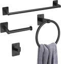 KLJKPA Matte Black Bathroom Accessories Set, 4 Pieces Bathroom Hardware Set, 16 inch Towel Bar, Towel Racks for Bathroom, Robe Towel Hooks, Toilet Paper Holder Wall Mounted