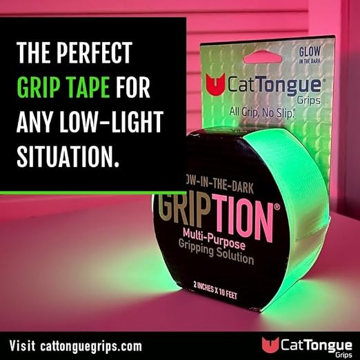 CATTONGUE GRIPS Non-Abrasive Grip Tape Roll - 2” Wide Heavy-Duty, Waterproof Anti-Slip Tape for Bathtubs, Stair Treads, Ramps & More - Indoor & Outdoor Non-Skid Solution (Glow, 2 Pack)