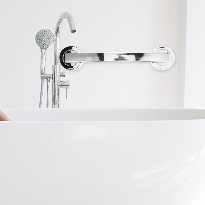 12 Inch Suction Cup Shower Handle Grab Bars for Bathtubs Showers Bathroom Safety Armrest for Seniors Children Elderly No Drilling Required Silver