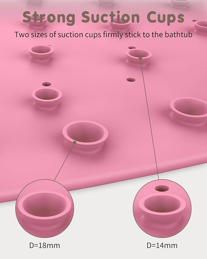 Panda Bathtub Mat Non Slip Kids Natural Rubber Low Odor, Bath Mat for Tub Non Slip for Baby 32"x18", Anti-Slip Surface and Strong Suction Cups Dual Anti-Slip, Machine Washable, Pink